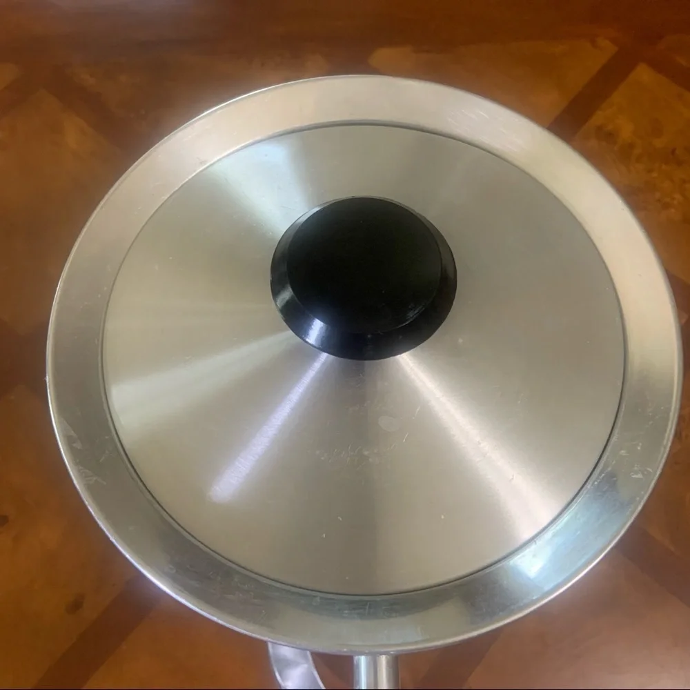 Vintage Mid Century Modern Brushed Stainless Steel Ice Bucket & Strainer